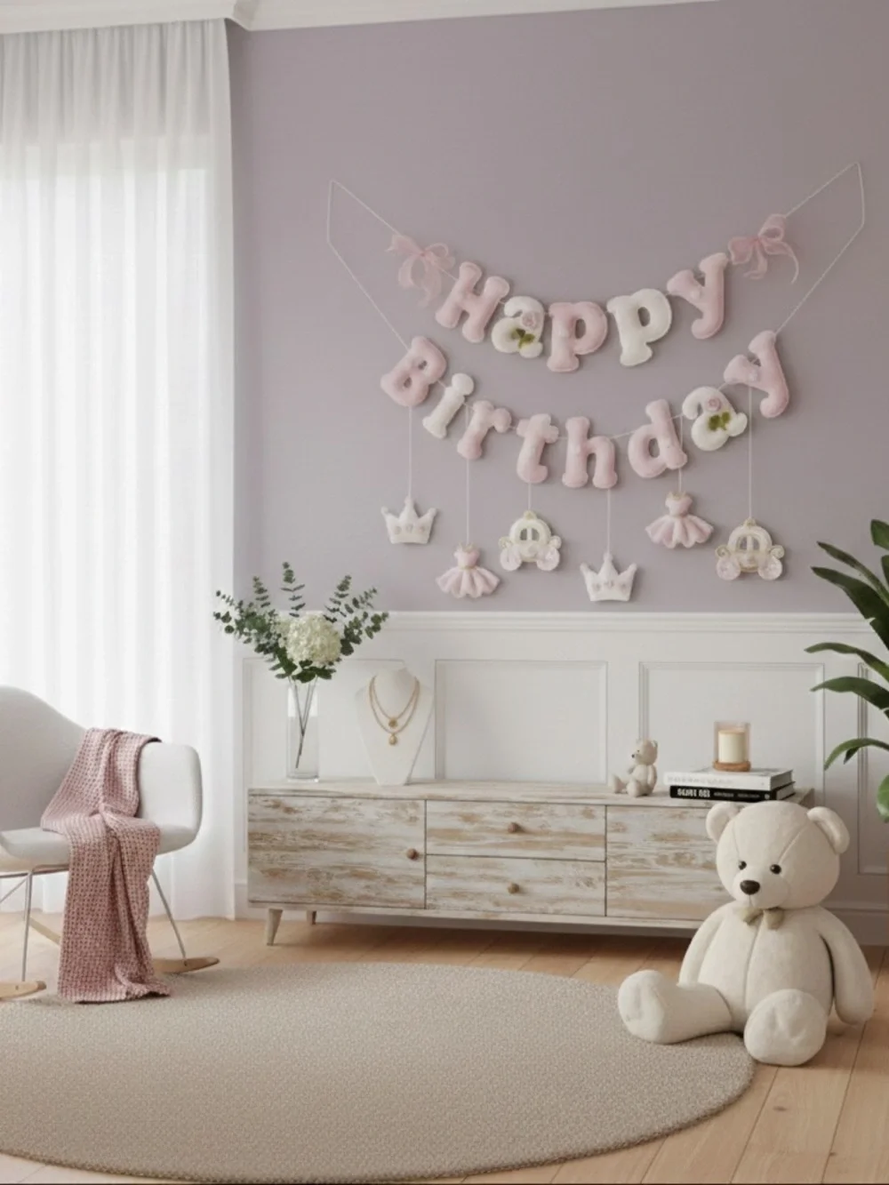 Pink Princess Happy Birthday Felt Bunting | Girl Party Decor